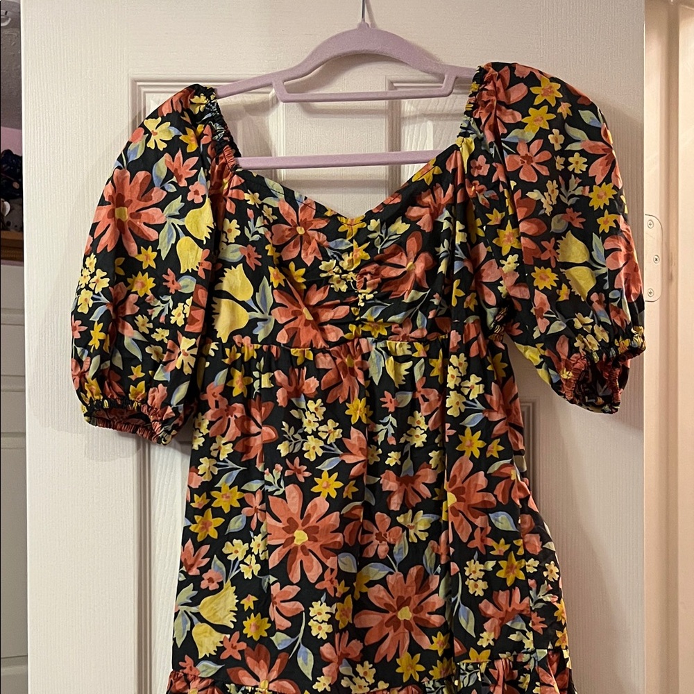 Billabong Floral Mini Dress - Black, Orange, Yellow